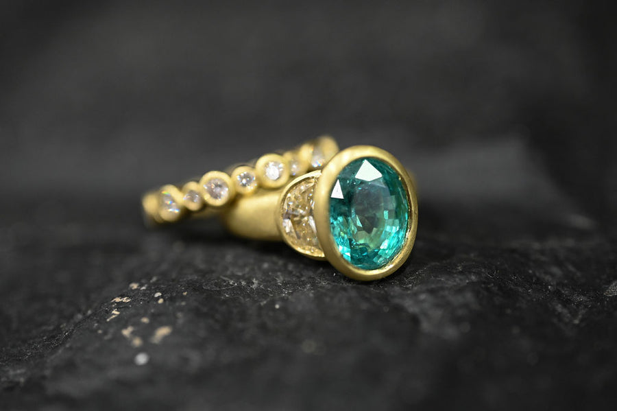 Emerald and Diamond Three Stone Ring