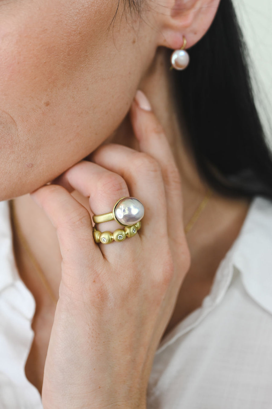 18 Karat Gold Pink Coin Pearl Earrings