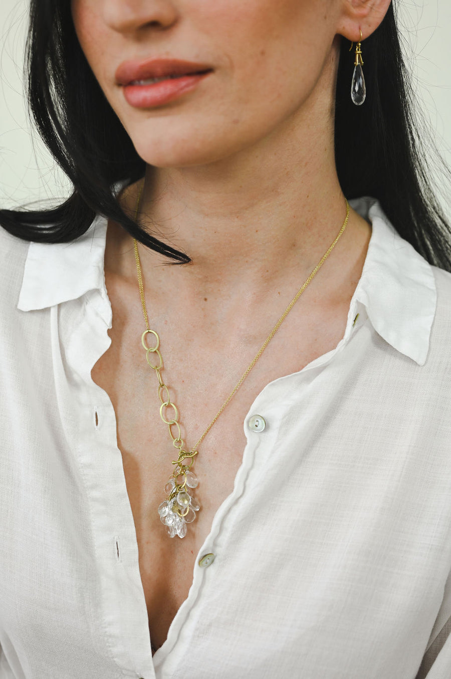 18 Karat Gold Rock Crystal Quartz Link Necklace