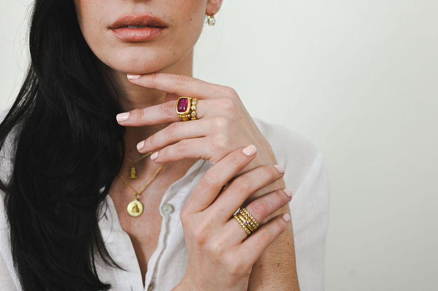 18 Karat Gold Large Granulation Bead Ring