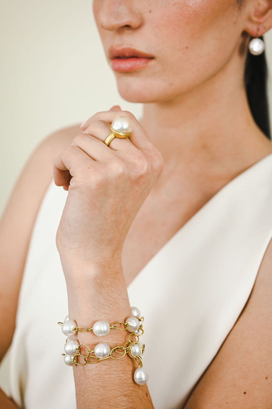18 Karat Gold White South Sea Pearl Convertible Necklace + Bracelet