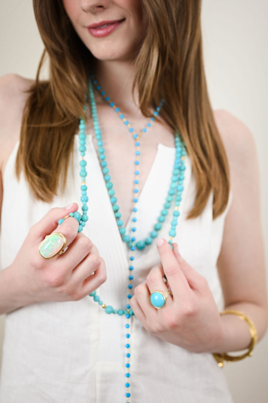 18 Karat Gold Arizona Sleeping Beauty Turquoise Bead  Necklace