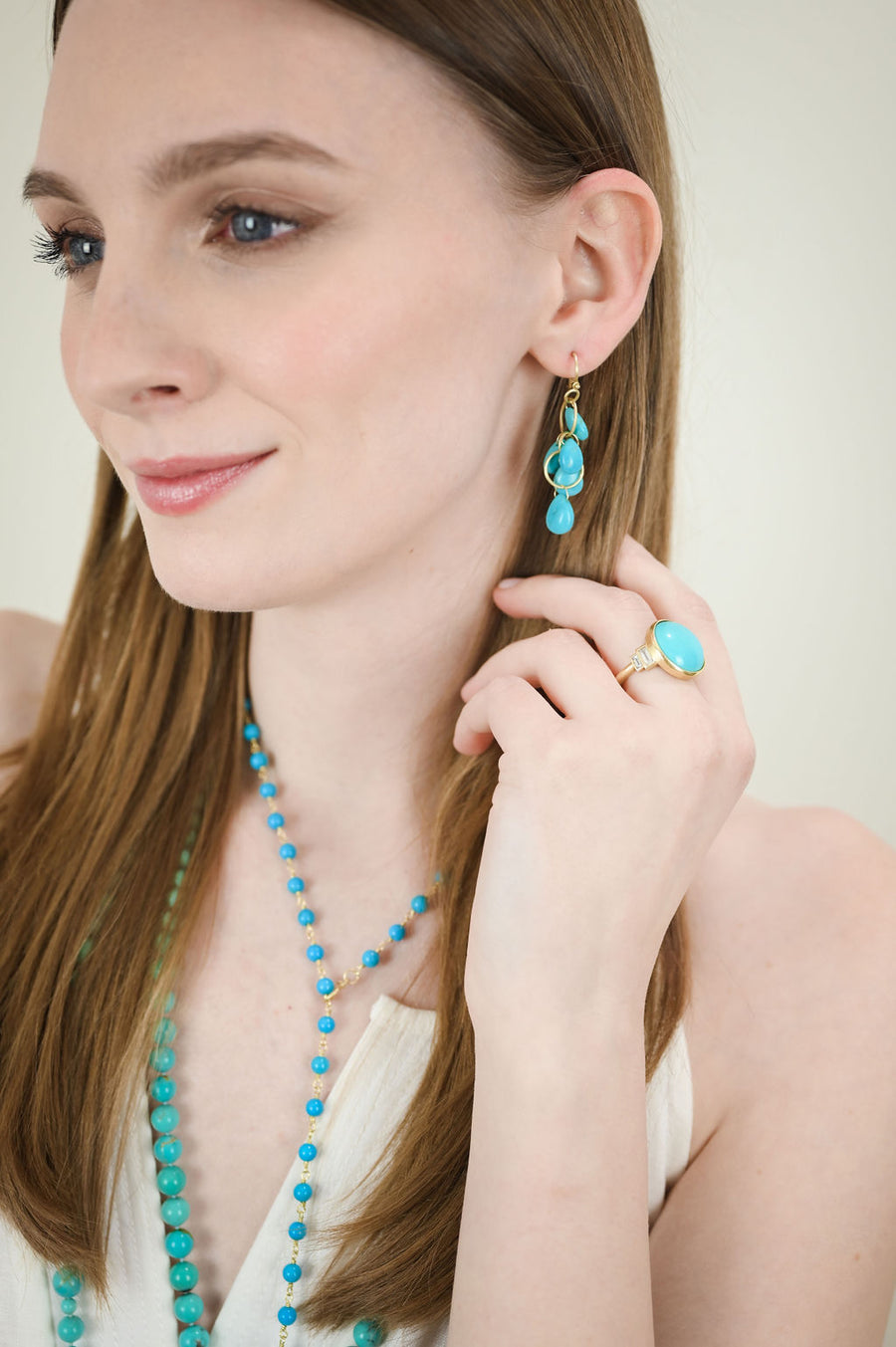 18 Karat Gold Turquoise Lariat Necklace