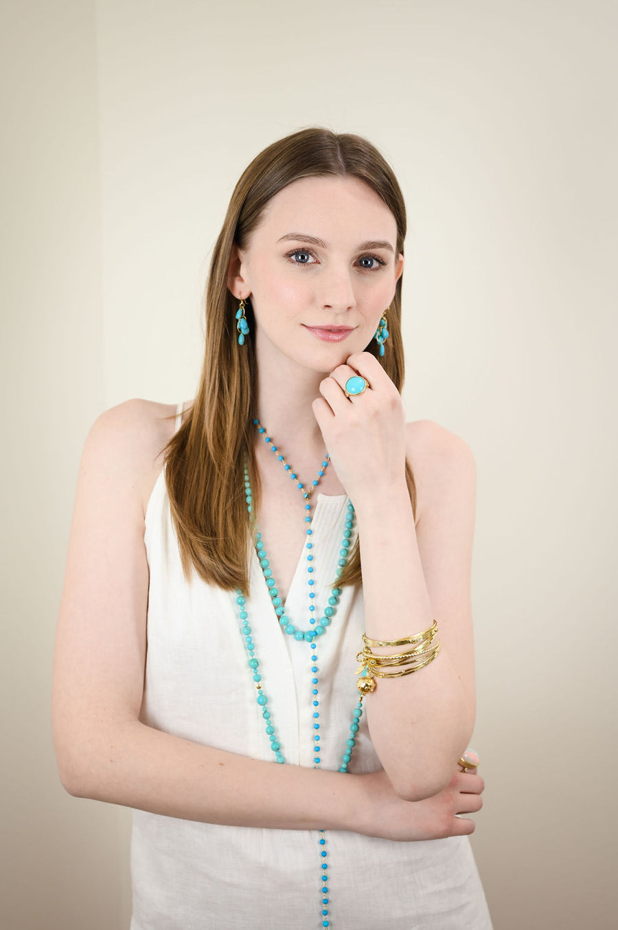 18 Karat Gold Turquoise Multi-Loop Briolette Earrings
