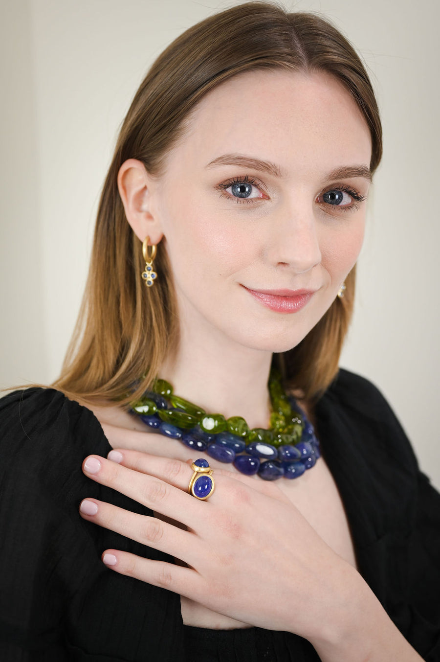 18 Karat Gold Tanzanite Double Strand Bead Necklace