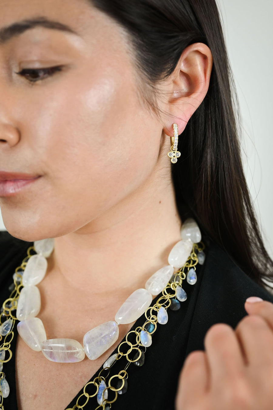 18 Karat Gold Micro Pave Diamond Hinged Hoops - Medium