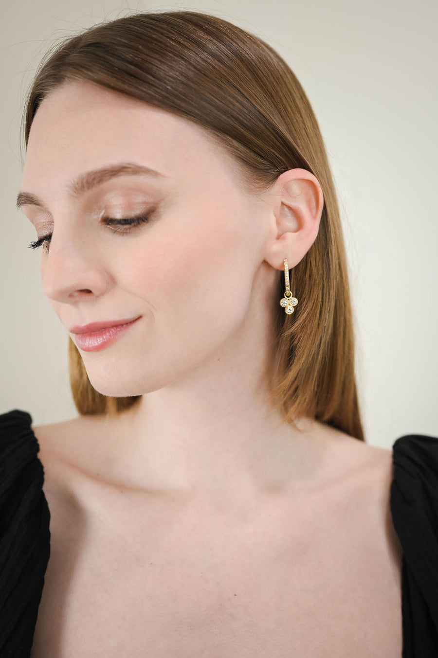 18 Karat Gold Burnished Diamond Hinged Hoops - Medium
