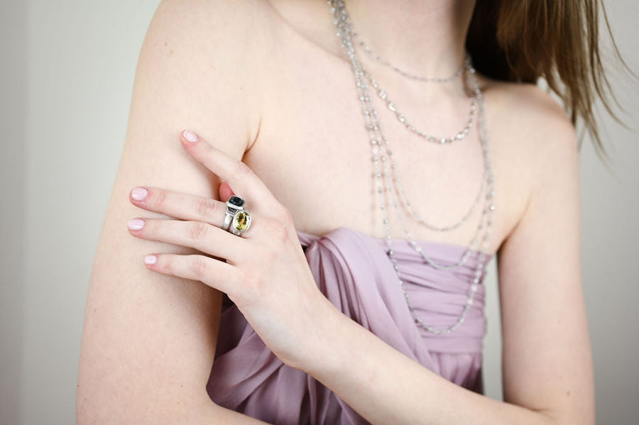 Platinum Hand-Wrapped Lavender Diamond Bead Necklace