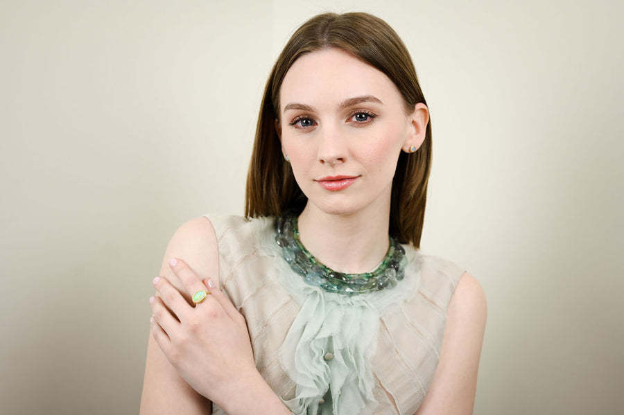 18 Karat Gold Blue-Green Beryl Necklace