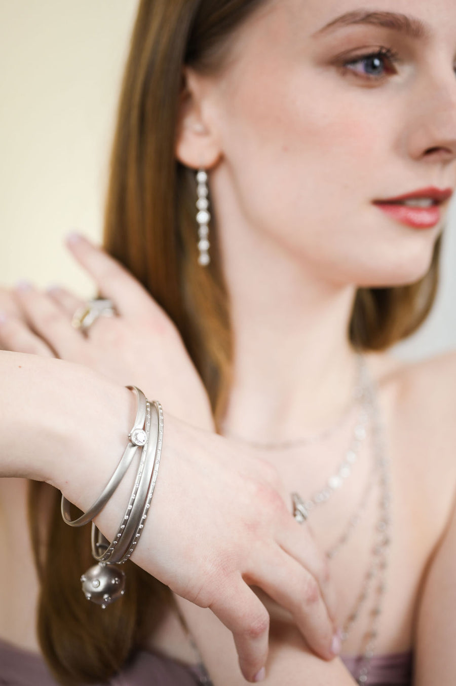 Platinum Burnished Diamond Bangle