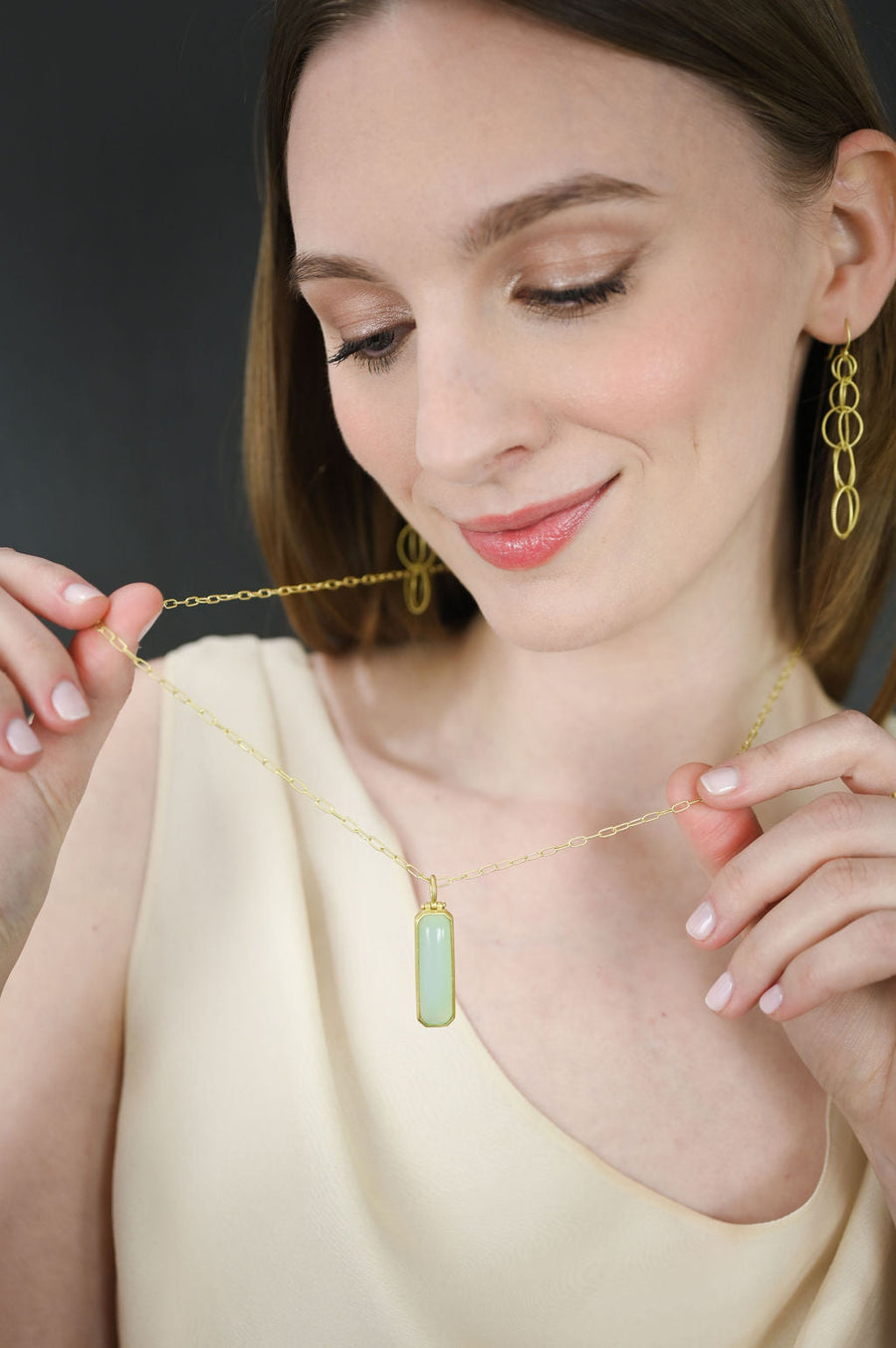 18 Karat Gold Chalcedony Hinged Bezel Pendant
