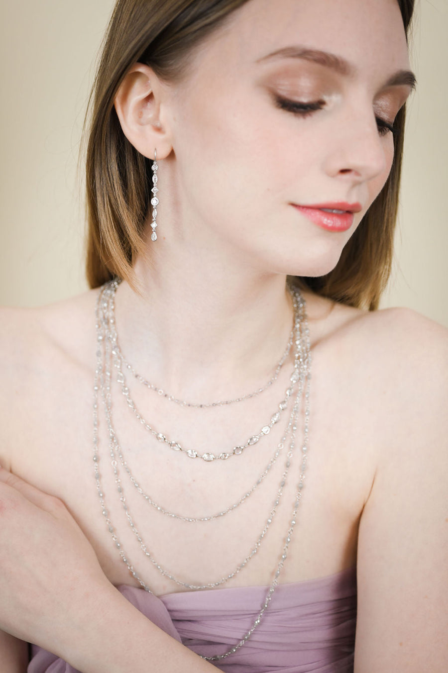 Platinum Hand-Wrapped Lavender Diamond Bead Necklace