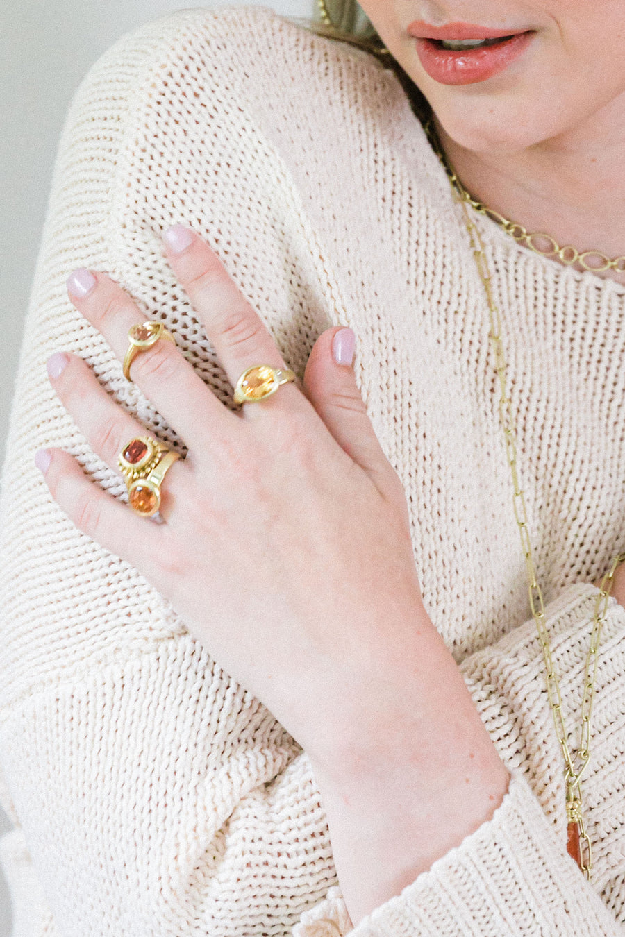 Peach Tourmaline Three-Stone Ring