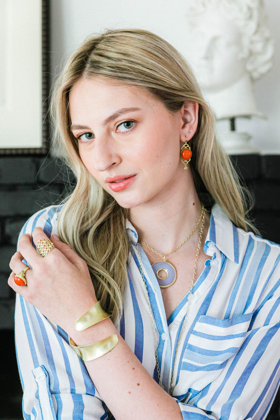 18 Karat Gold Coral Diamond Scallop Earrings