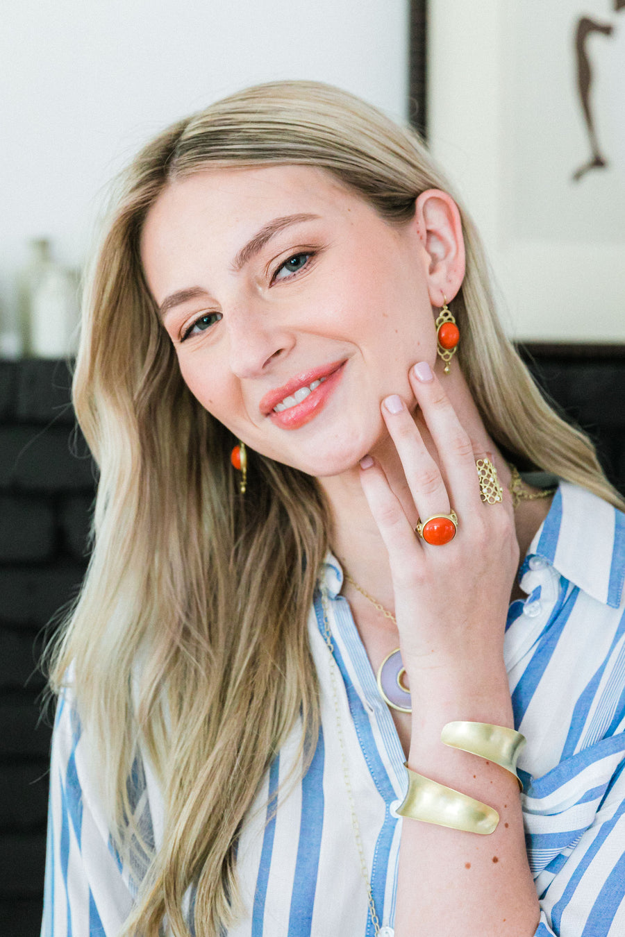 18 Karat Gold Coral Diamond Scallop Earrings