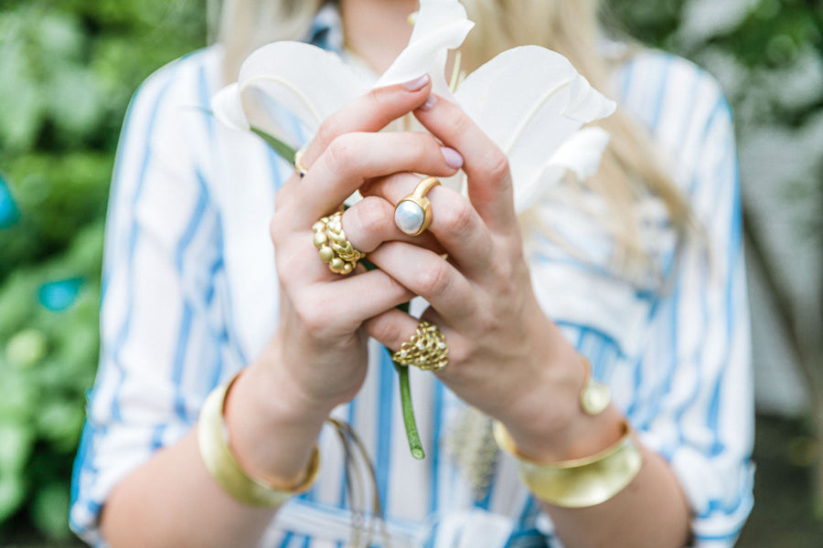 18 Karat Gold Wide Braided Stack Ring