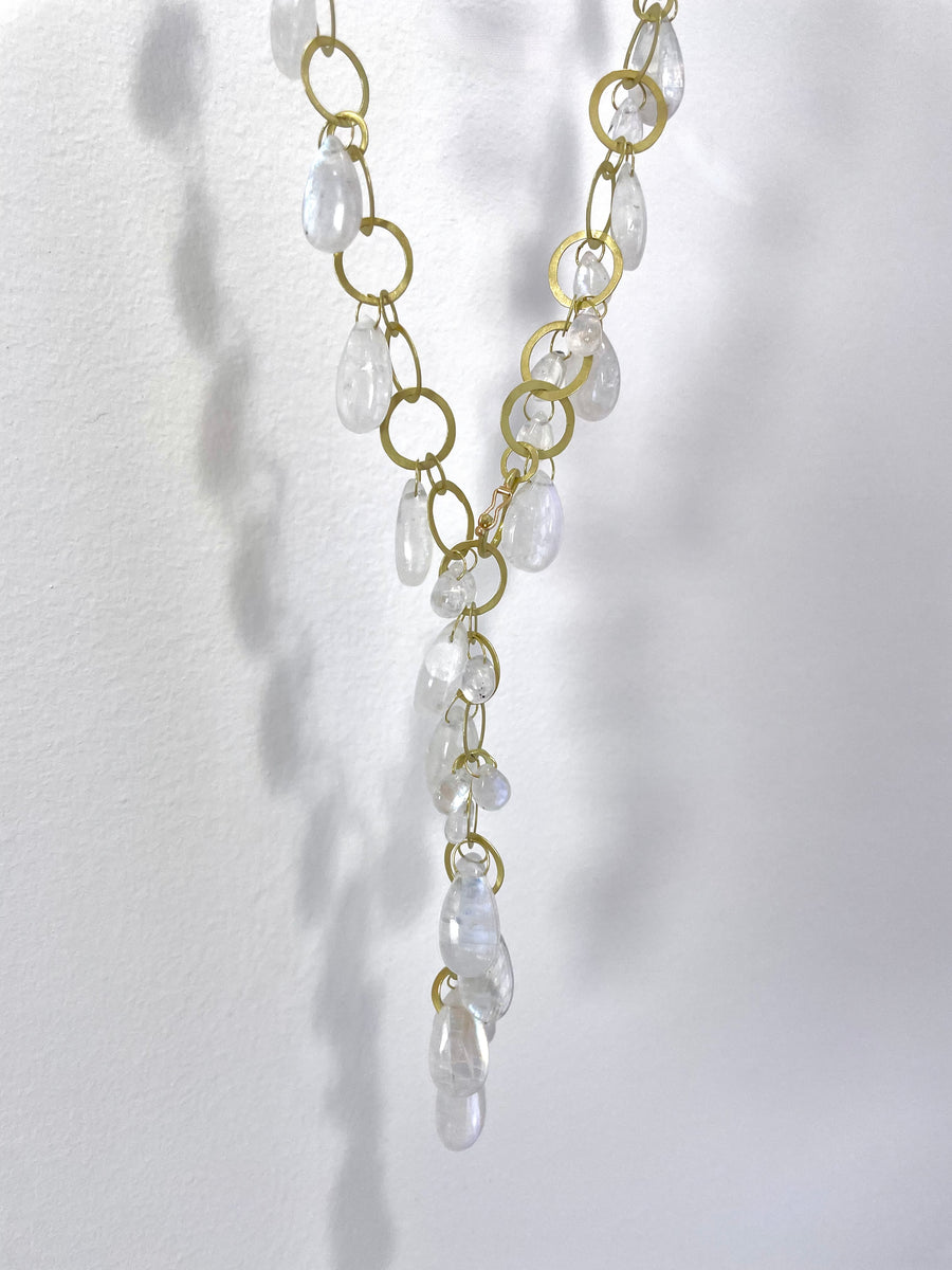 18 Karat Gold Moonstone Fringe Necklace