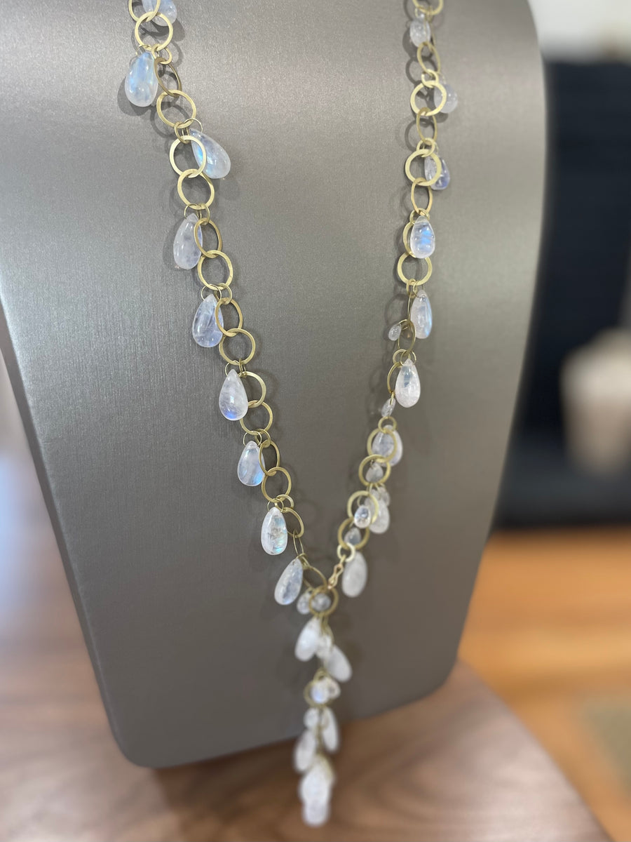 18 Karat Gold Moonstone Fringe Necklace