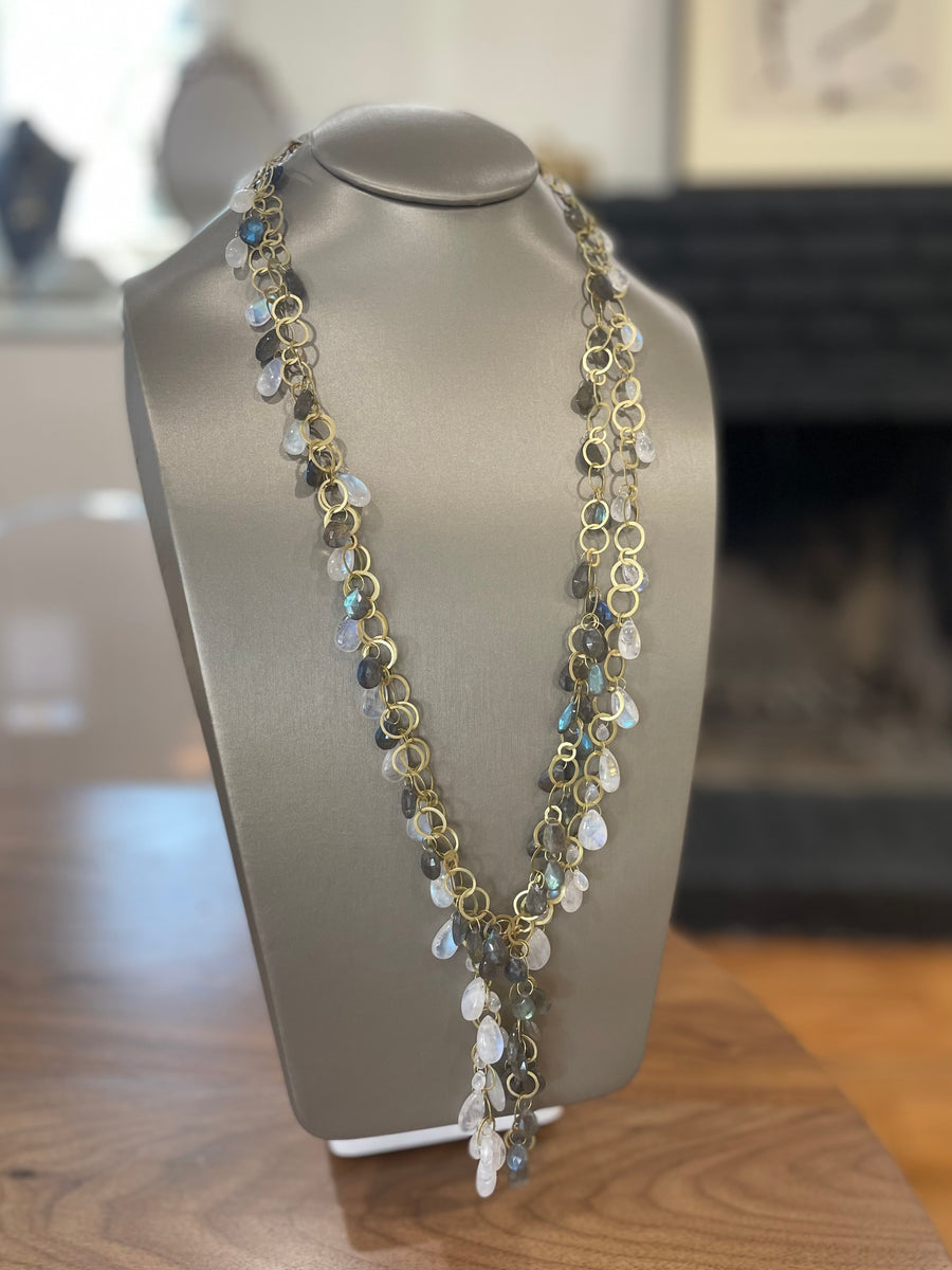 18 Karat Gold Moonstone Fringe Necklace
