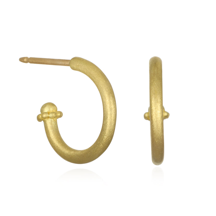 18 Karat Gold Granulation Detail Huggy Hoops with Posts