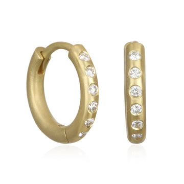 18 Karat Gold Burnished Diamond Hinged Hoops - Small