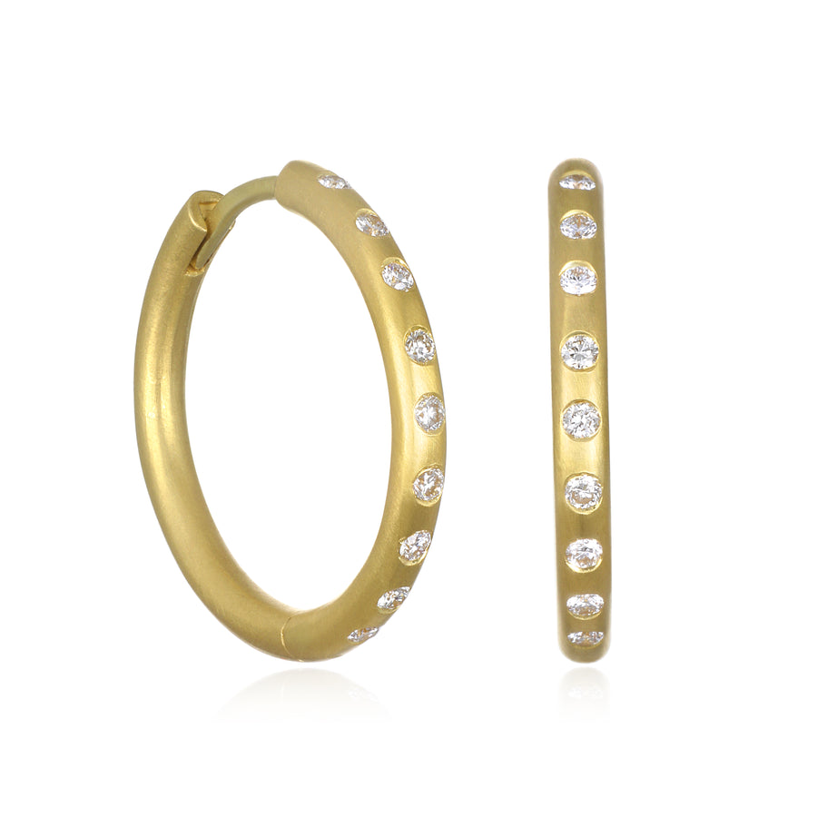18 Karat Gold Burnished Diamond Hoops - Large
