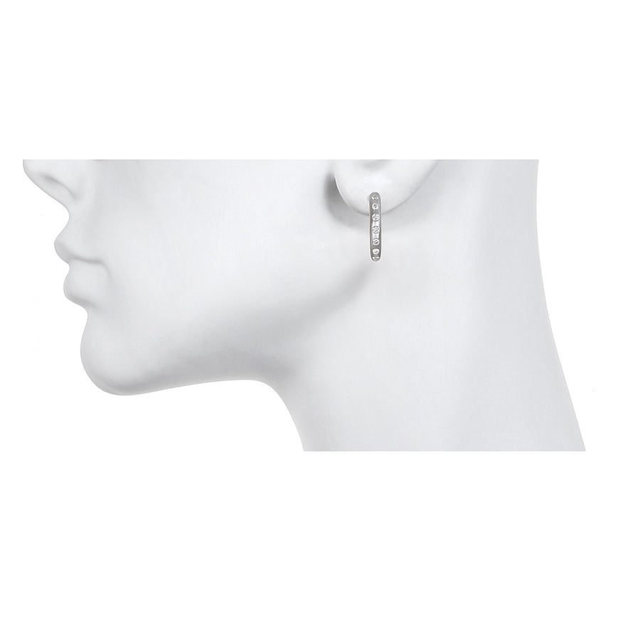 Platinum Burnished Diamond Hinged Hoops - Medium