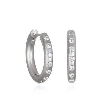 Platinum Burnished Diamond Hinged Hoops - Medium