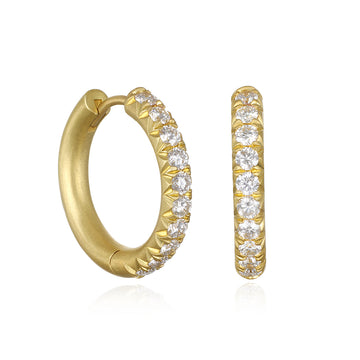 18 Karat Gold Micro Pave Diamond Hinged Hoops - Medium