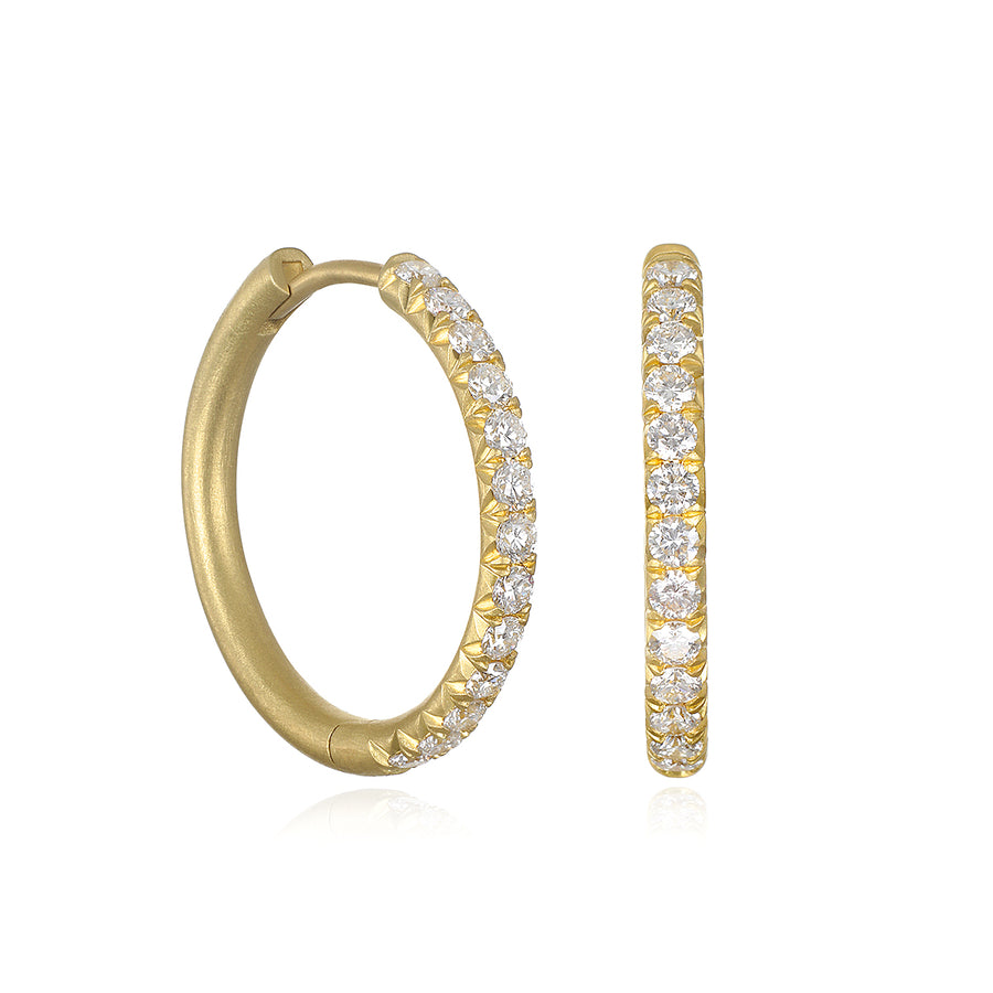 18 Karat Gold Micro Pave Diamond Hinged Hoops - Large