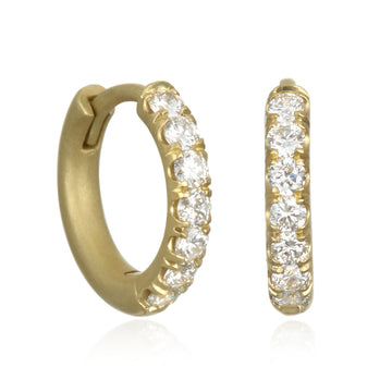 18 Karat Gold Micro Pave Diamond Hinged Hoops - Small
