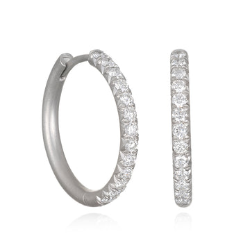Platinum Micro Pave Diamond Hinged Hoops - Large