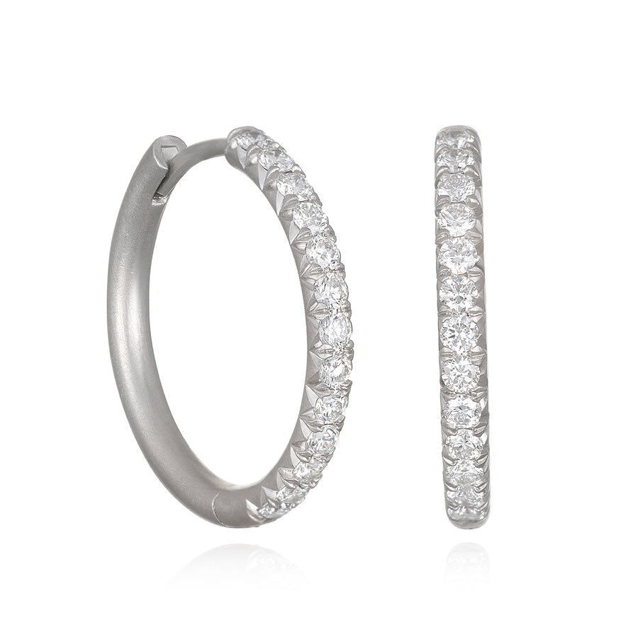 Platinum Micro Pave Diamond Hinged Hoops - Large