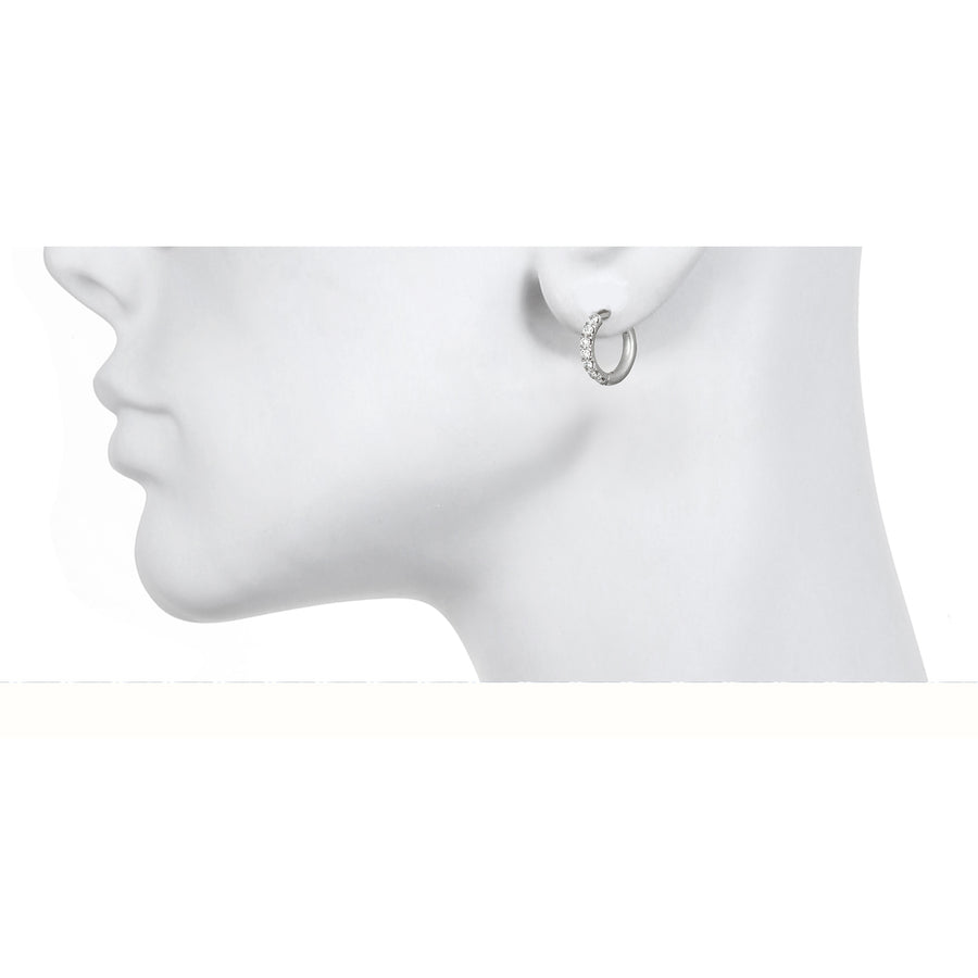 Platinum Micro Pave Diamond Hinged Hoops - Small