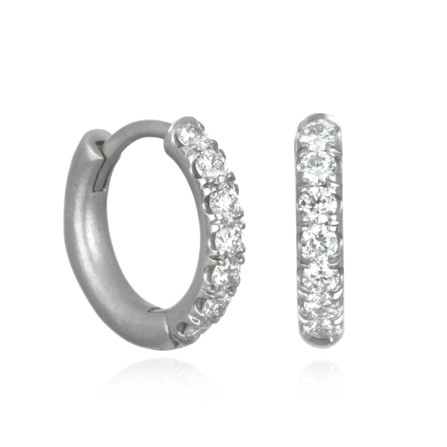 Platinum Micro Pave Diamond Hinged Hoops - Small