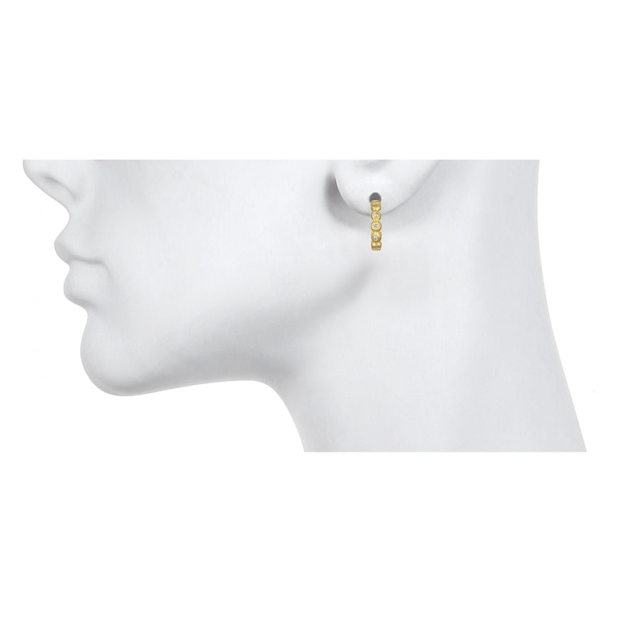 18 Karat Gold Diamond Granulation Huggy Hoops with Posts