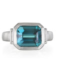 Platinum Emerald Cut Blue-Green Tourmaline Ring
