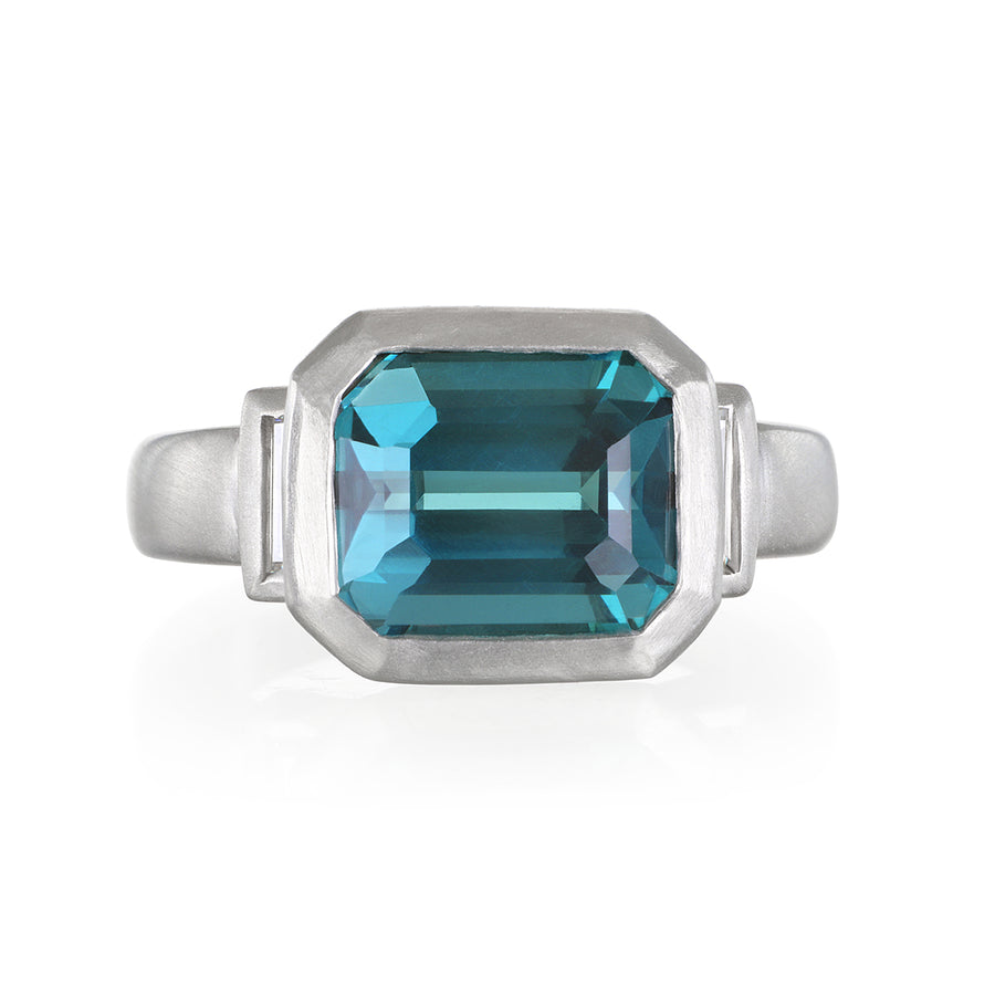 Platinum Emerald Cut Blue-Green Tourmaline Ring
