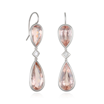 Platinum Double Morganite and Diamond Earrings