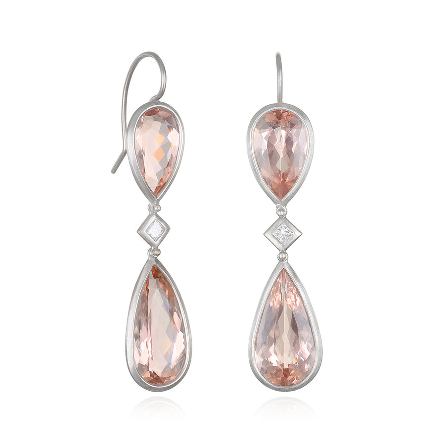 Platinum Double Morganite and Diamond Earrings