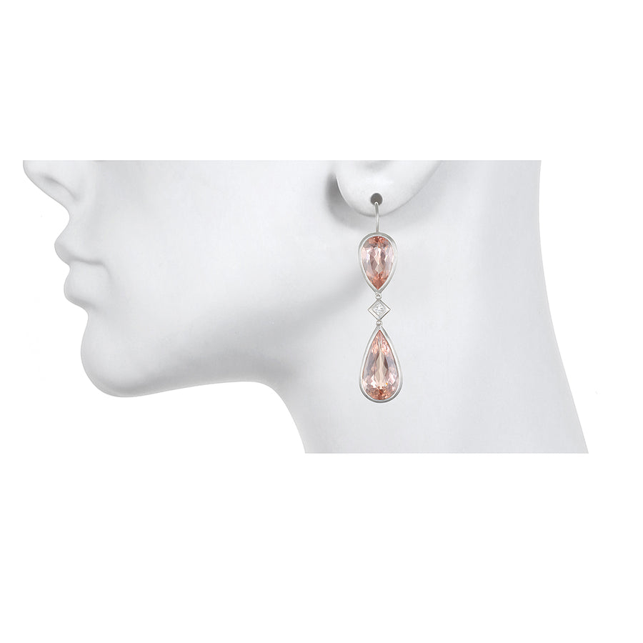 Platinum Double Morganite and Diamond Earrings