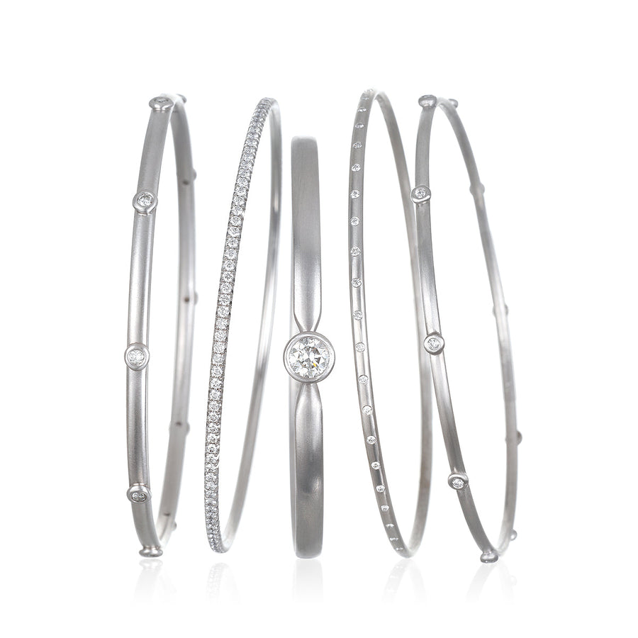 Platinum Bangle Bracelet With Diamond Granulation Beads