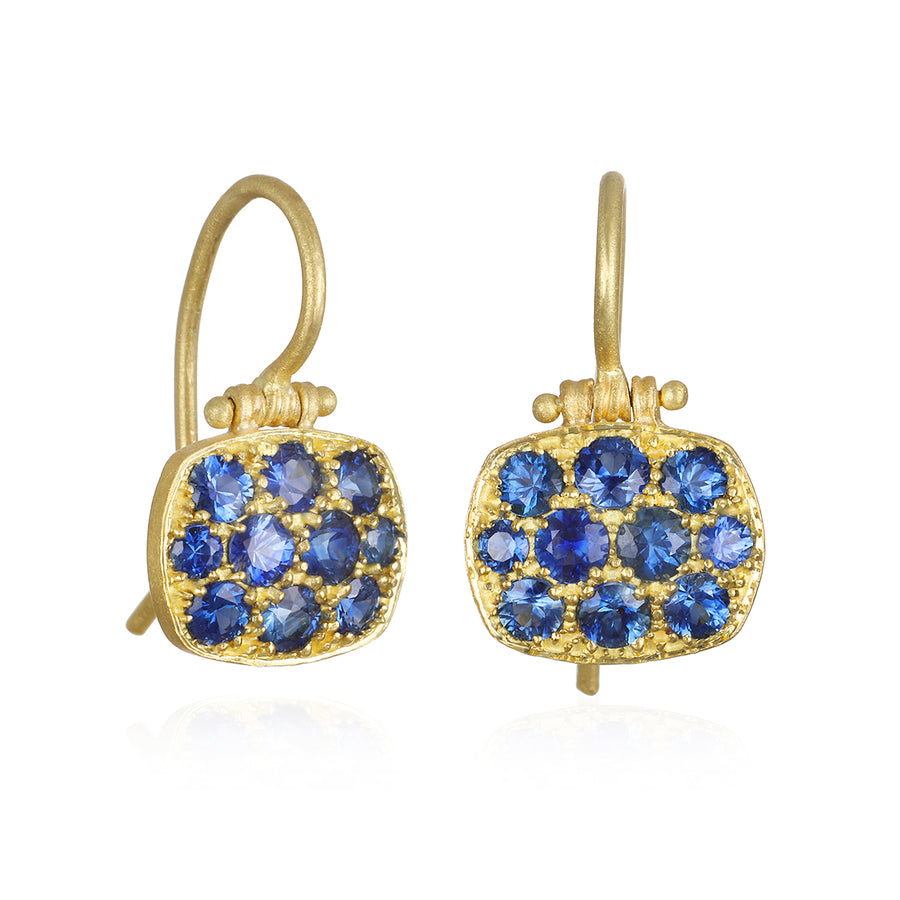 18 Karat Gold Sapphire Chiclet Earrings