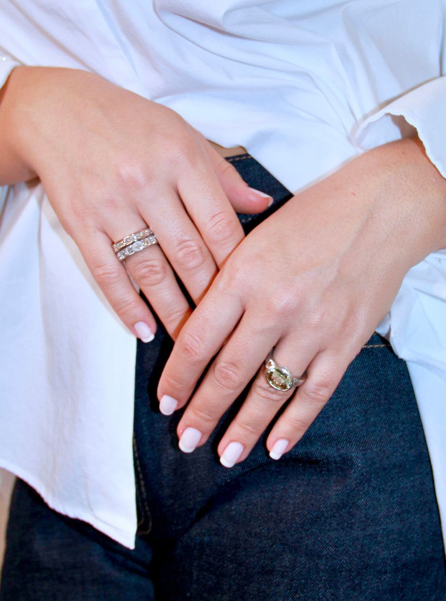 Platinum Asscher Diamond Bezel Eternity Ring