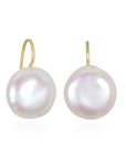 18 Karat Gold Freshwater White Coin Pearl Earrings