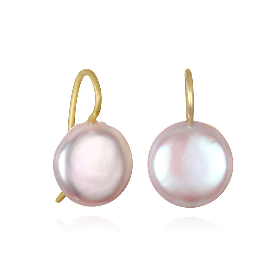 18 Karat Gold Pink Coin Pearl Earrings