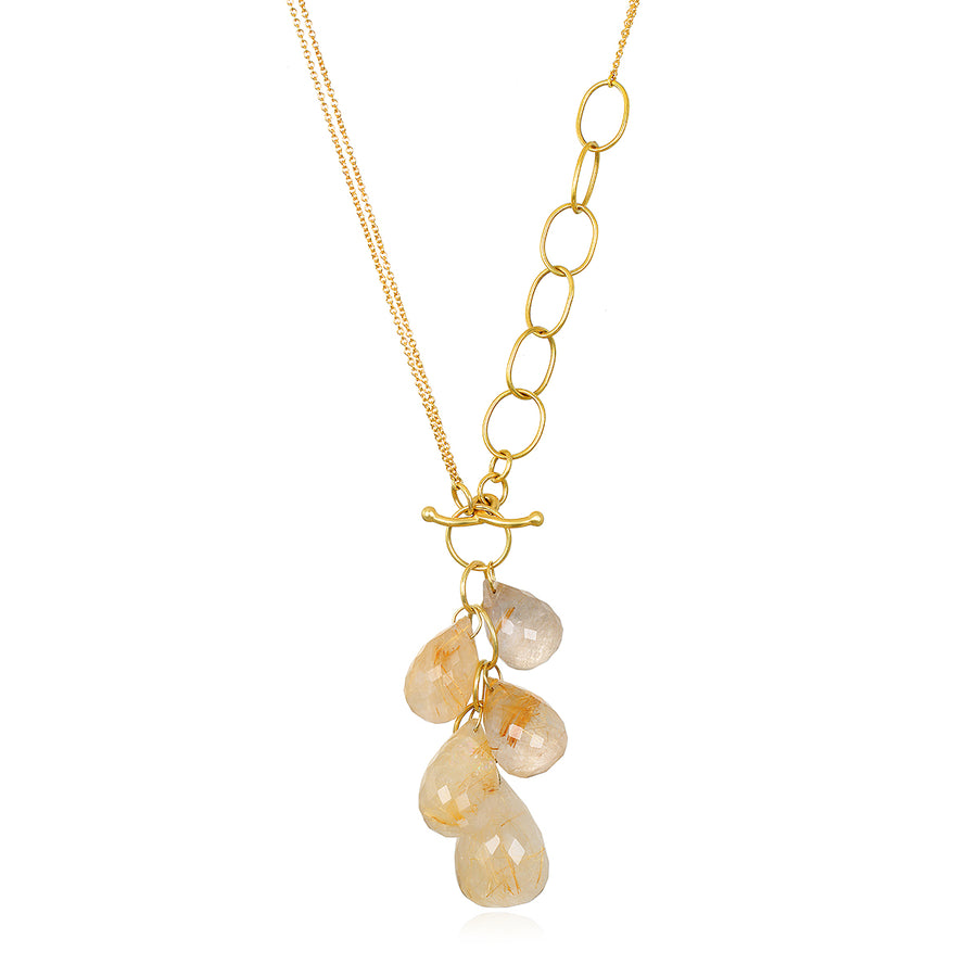 18 Karat Gold Rutilated Quartz Link Necklace