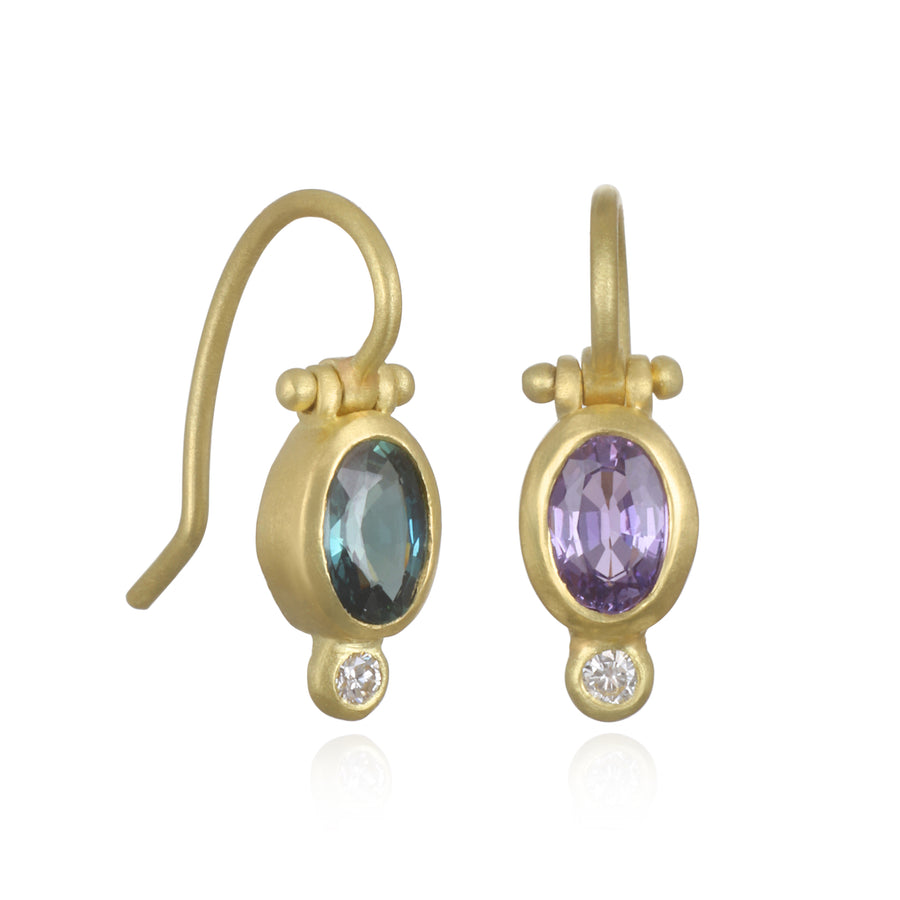 Fancy Purple Green Sapphire and Diamond Earrings