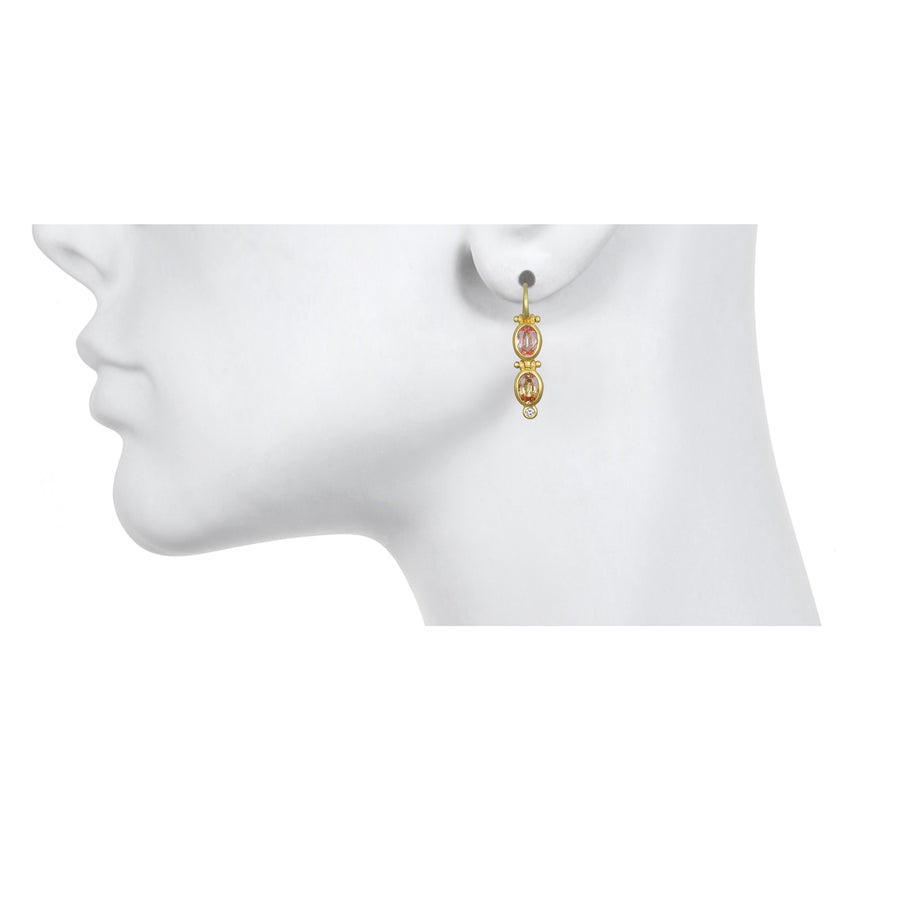 Hinged Peach Pink Sapphire and Diamond Earrings