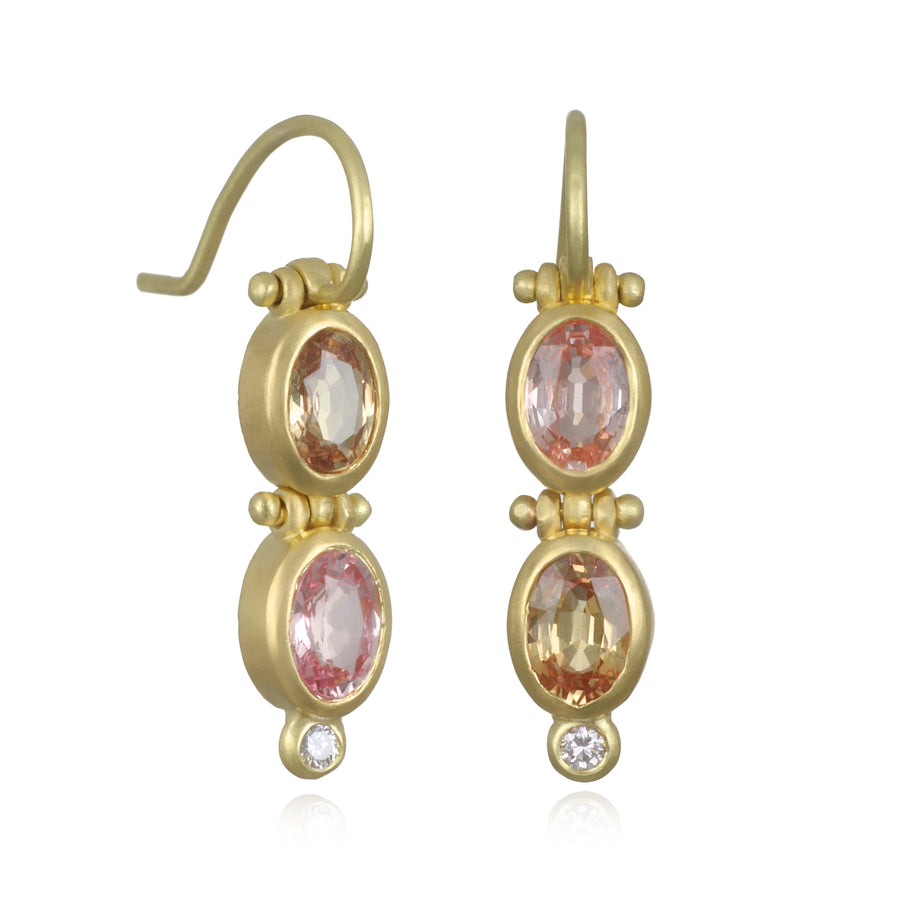 Hinged Peach Pink Sapphire and Diamond Earrings